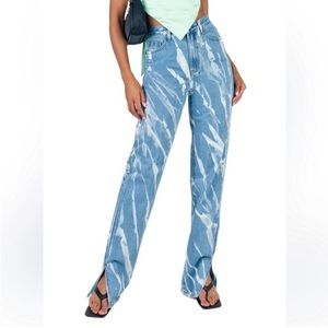 NEW Lioness Alabama Jeans Straight Leg Ankle Hem High Rise Tie Dye Funky Medium